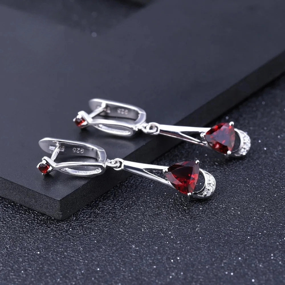 925 Sterling Silver Triangle Red Garnet Drop Earrings by Choosen Jewelry - 2.71Ct Natural Gemstone