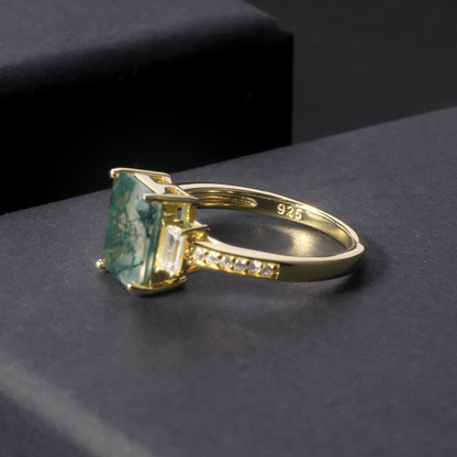 Gold Plated Moss Agate Rings 