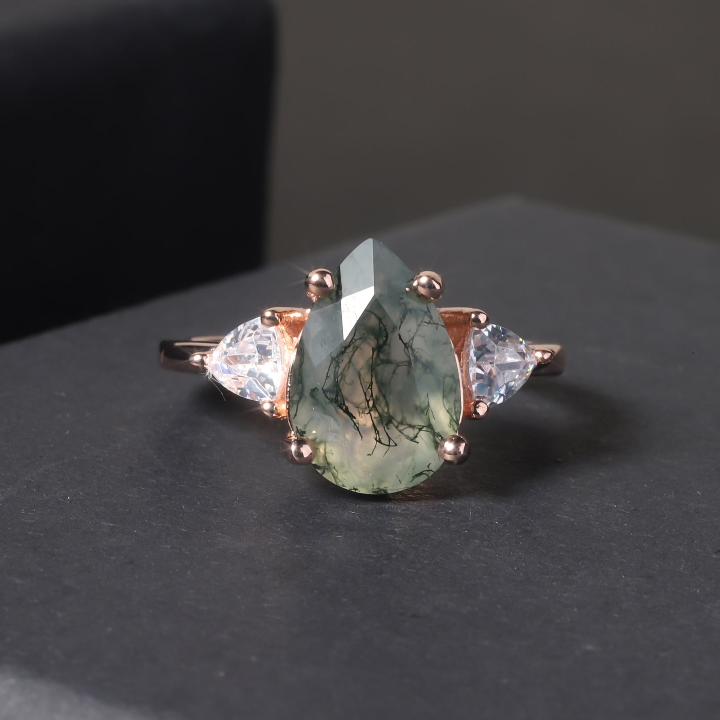 Moss Agate Teardrop Ring 