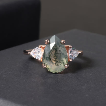 Moss Agate Teardrop Ring 