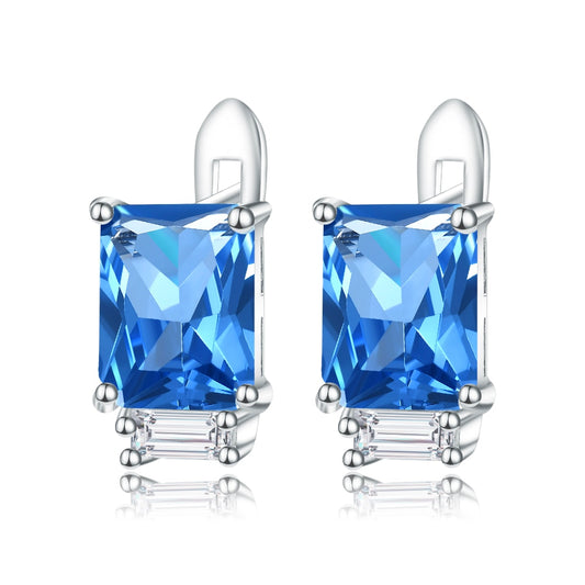 Lab Sapphire Lever Back Earrings