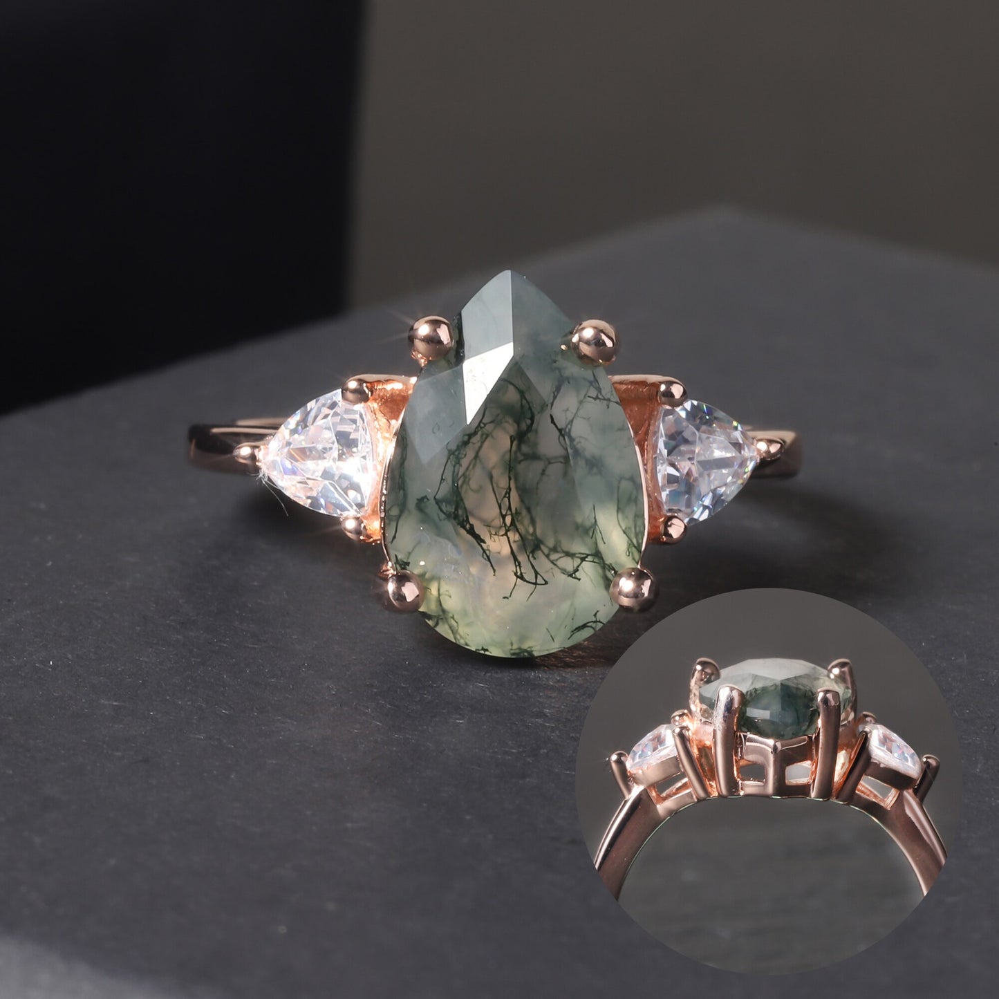 Moss Agate Coctail Ring