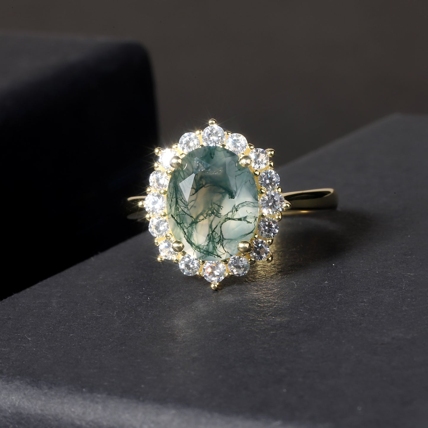 Oval Moss Agate Engagement Ring