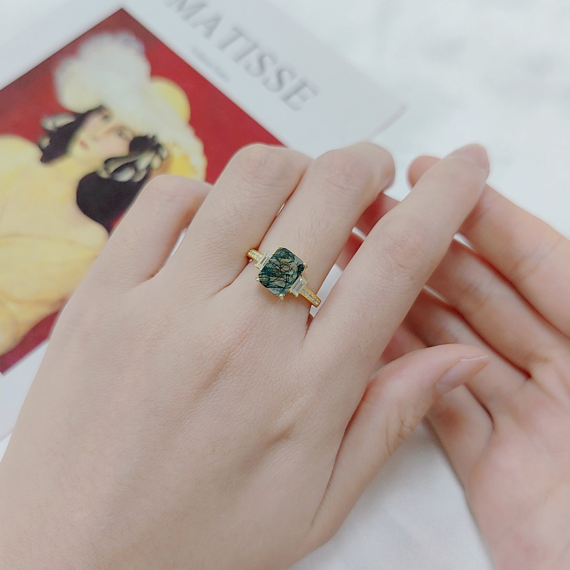 moss agate engagement rings