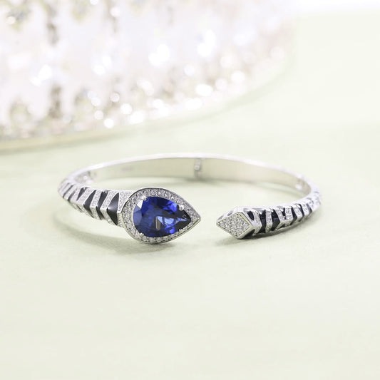 Blue Sapphire Silver Cuff Bracelets for Women, Handmade Jewelry