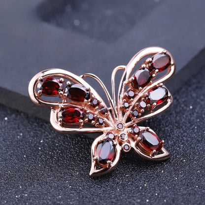 Choosen Jewelry 925 Sterling Silver Garnet Butterfly Brooch - Wedding & Fine Jewelry