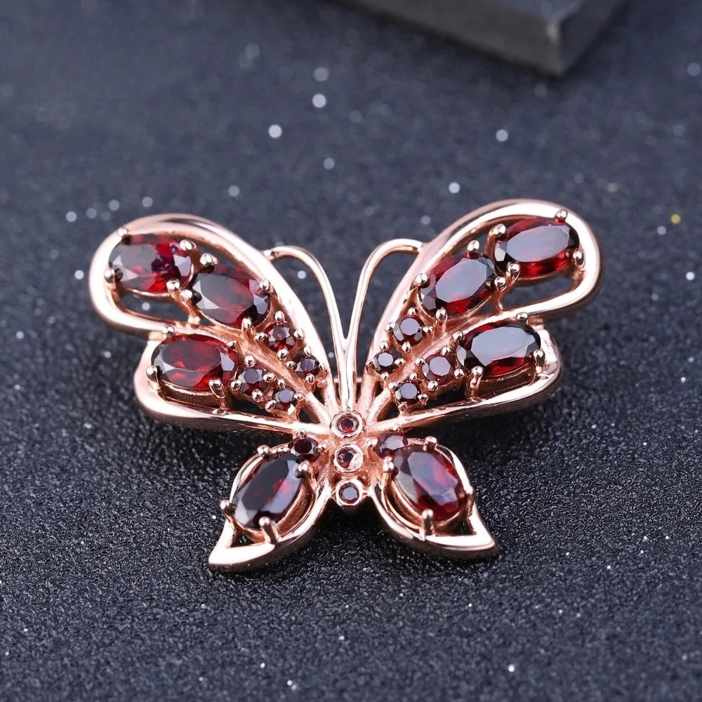 Choosen Jewelry 925 Sterling Silver Garnet Butterfly Brooch - Wedding & Fine Jewelry