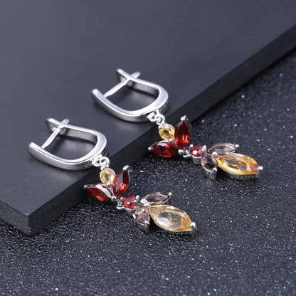 Choosen Jewelry: Elegant Citrine and Gemstone Drop Earrings in 925 Sterling Silver for Women