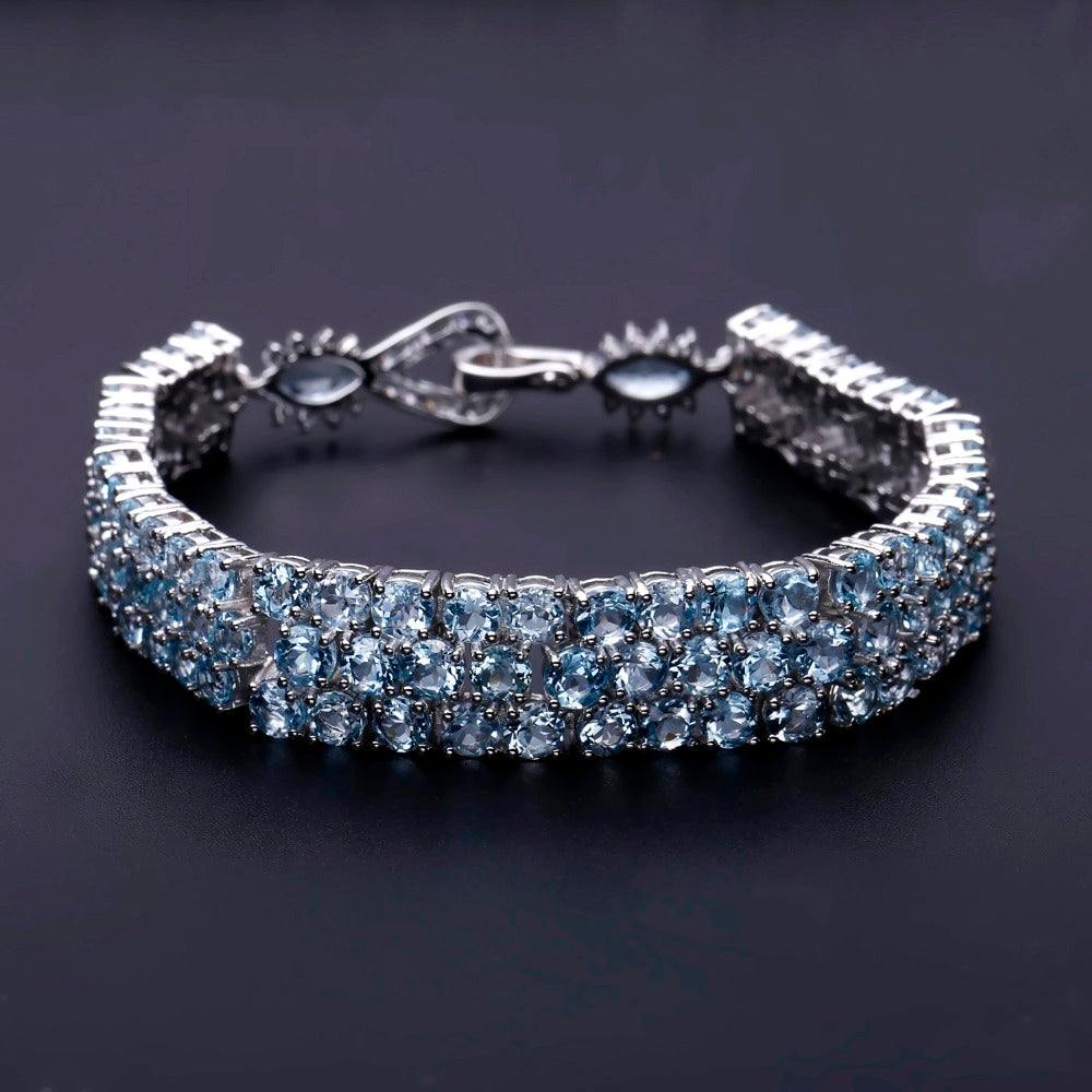 30.80Ct Sky Blue Topaz Stunning Wide Tennis Bracelet for Women