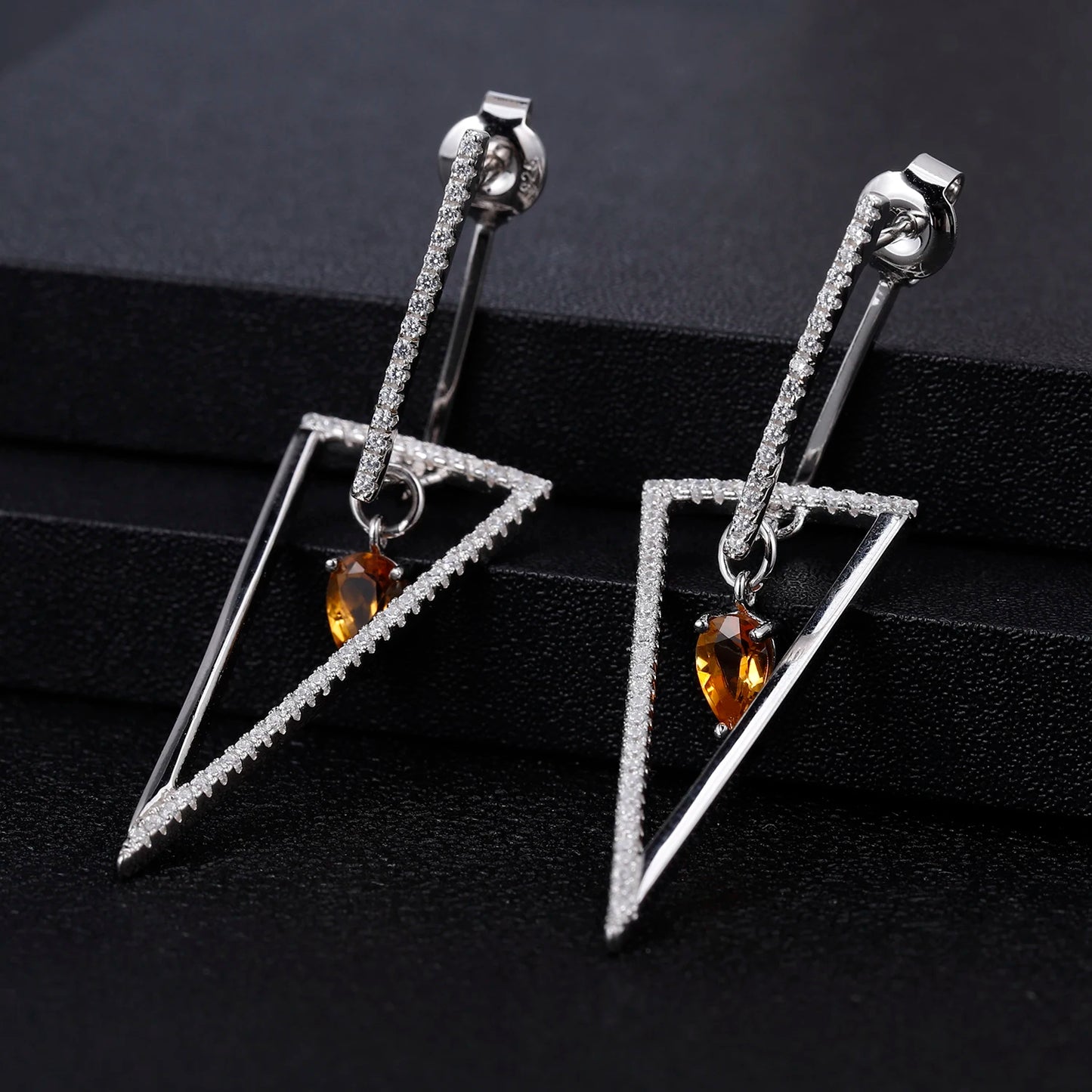 Sterling Silver Citrine Triangle Drop Earrings - Choosen Jewelry Punk Geometric Design