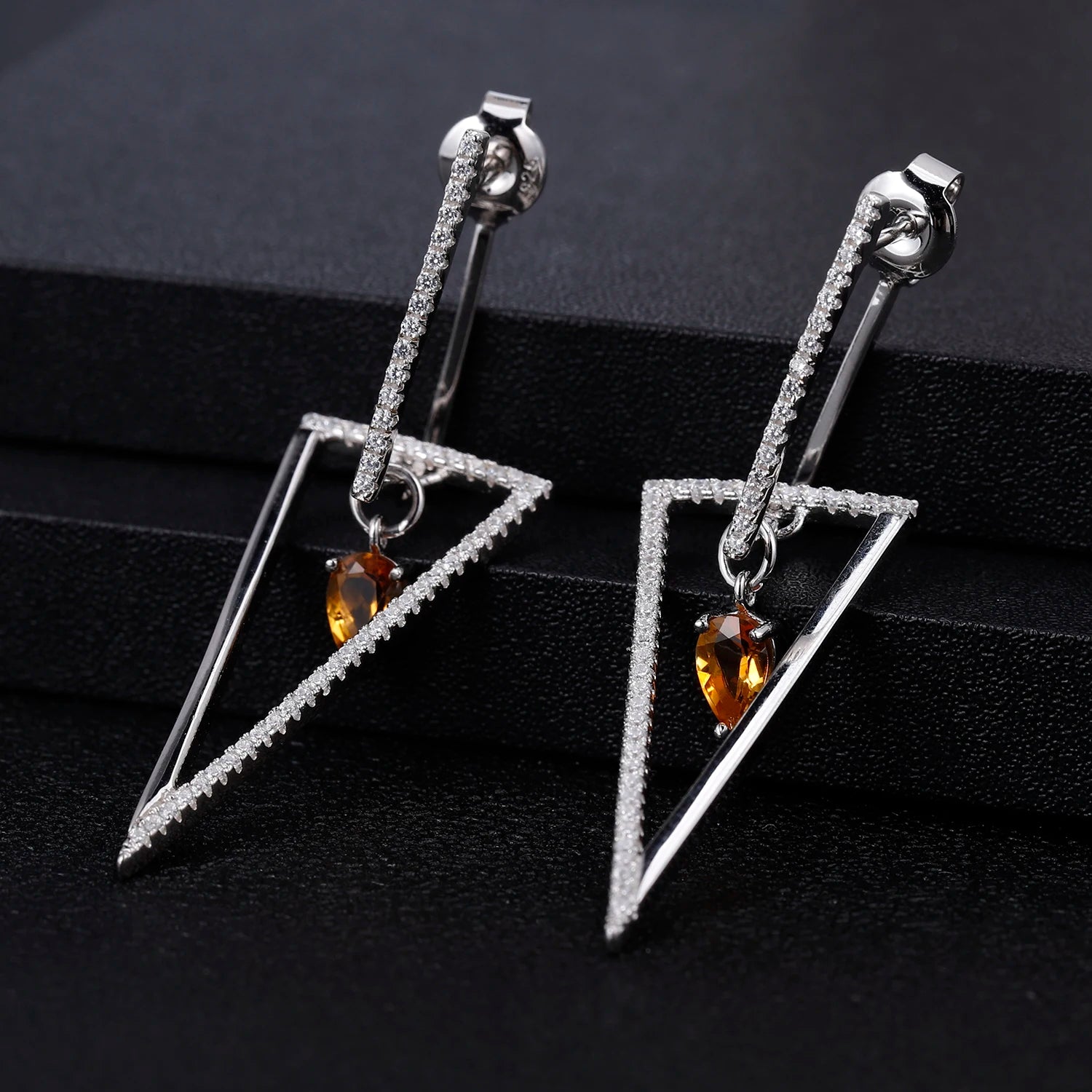 Sterling Silver Citrine Triangle Drop Earrings - Choosen Jewelry Punk Geometric Design