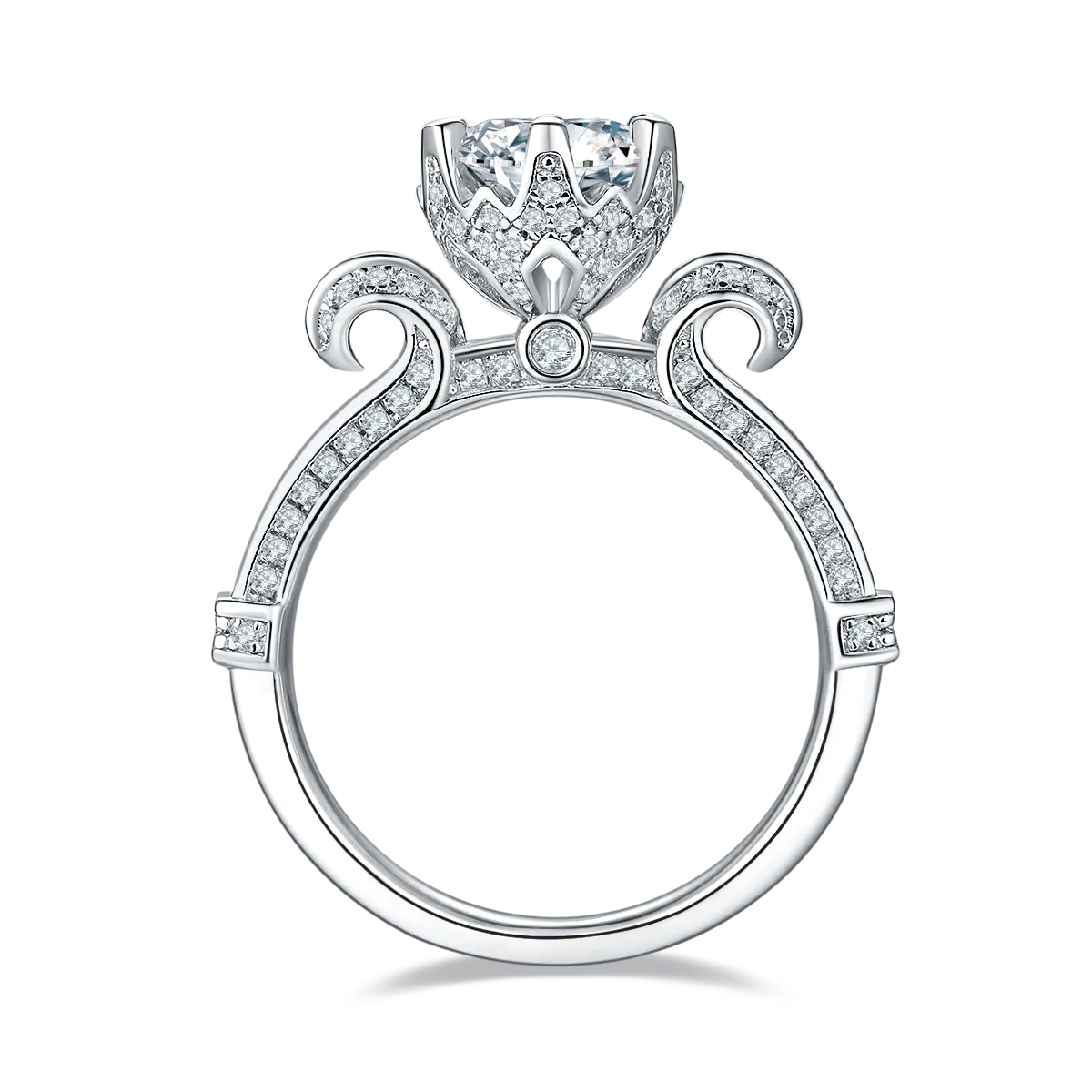 Round Cut Moissanite Crown Engagement Ring