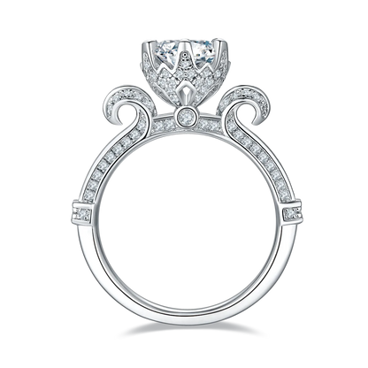 Round Cut Moissanite Crown Engagement Ring