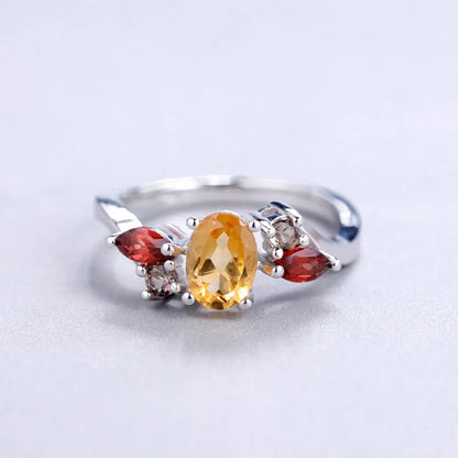 Choosen Jewelry: Natural Citrine, Garnet & Smoky Quartz 925 Sterling Silver Ring for Women