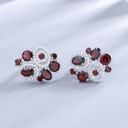 Vintage Garnet Flower Jewelry Set - 925 Sterling Silver Earrings & Ring by Choosen Jewelry