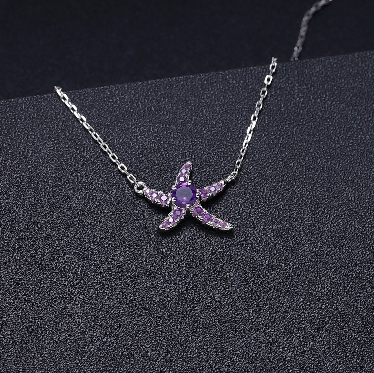 0.28Ct Amethyst Starfish Pendant Necklace | 925 Sterling Silver | Choosen Jewelry