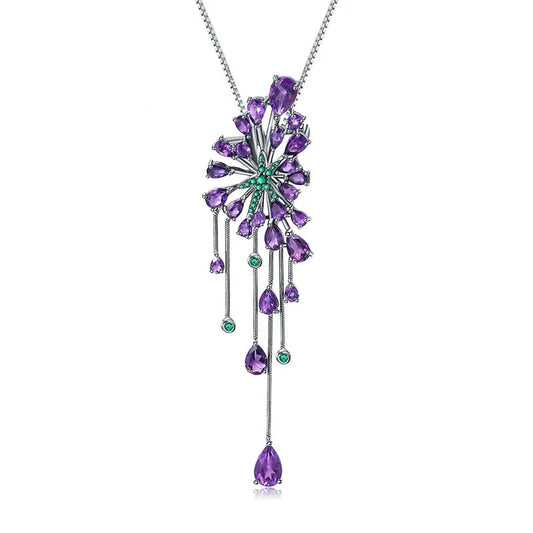 8.88Ct Natural Amethyst Gothic Pendant Necklace - Choosen Jewelry 925 Sterling Silver