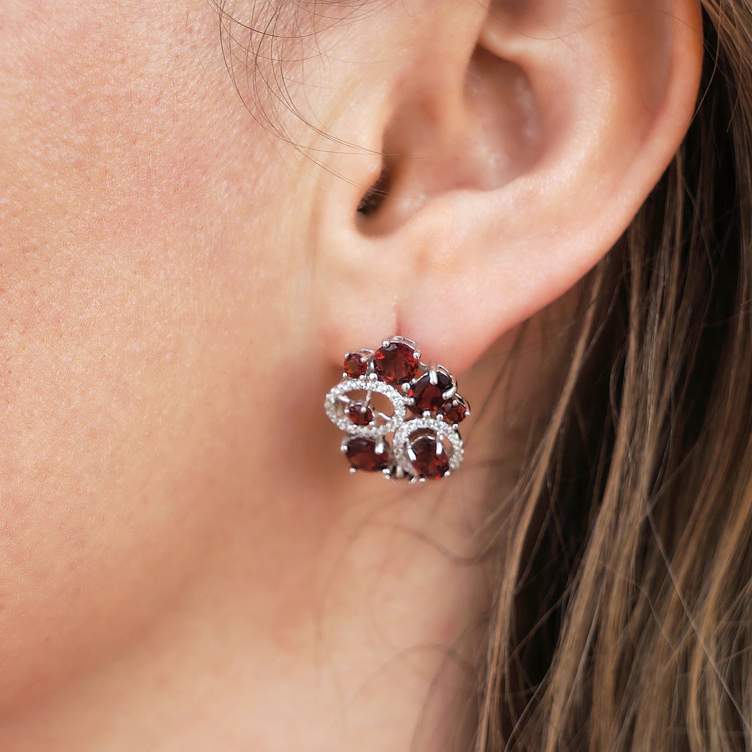 925 Sterling Silver Garnet Flower Stud Earrings by Choosen Jewelry - 6.23Ct Natural Gemstone Wedding Earrings for Women