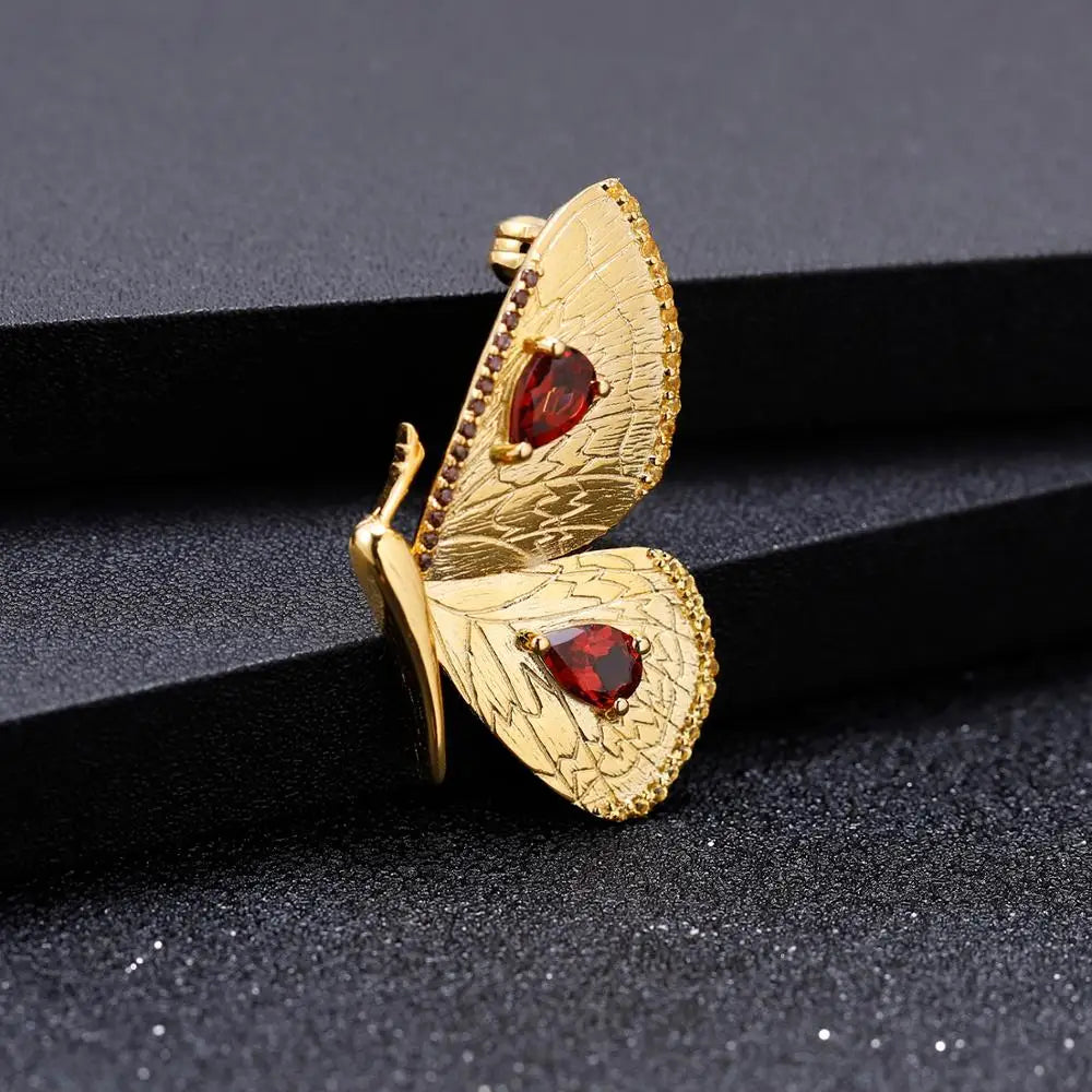 Sterling Silver Garnet Butterfly Brooch Pendant - Choosen Jewelry Fine Wedding Accessory