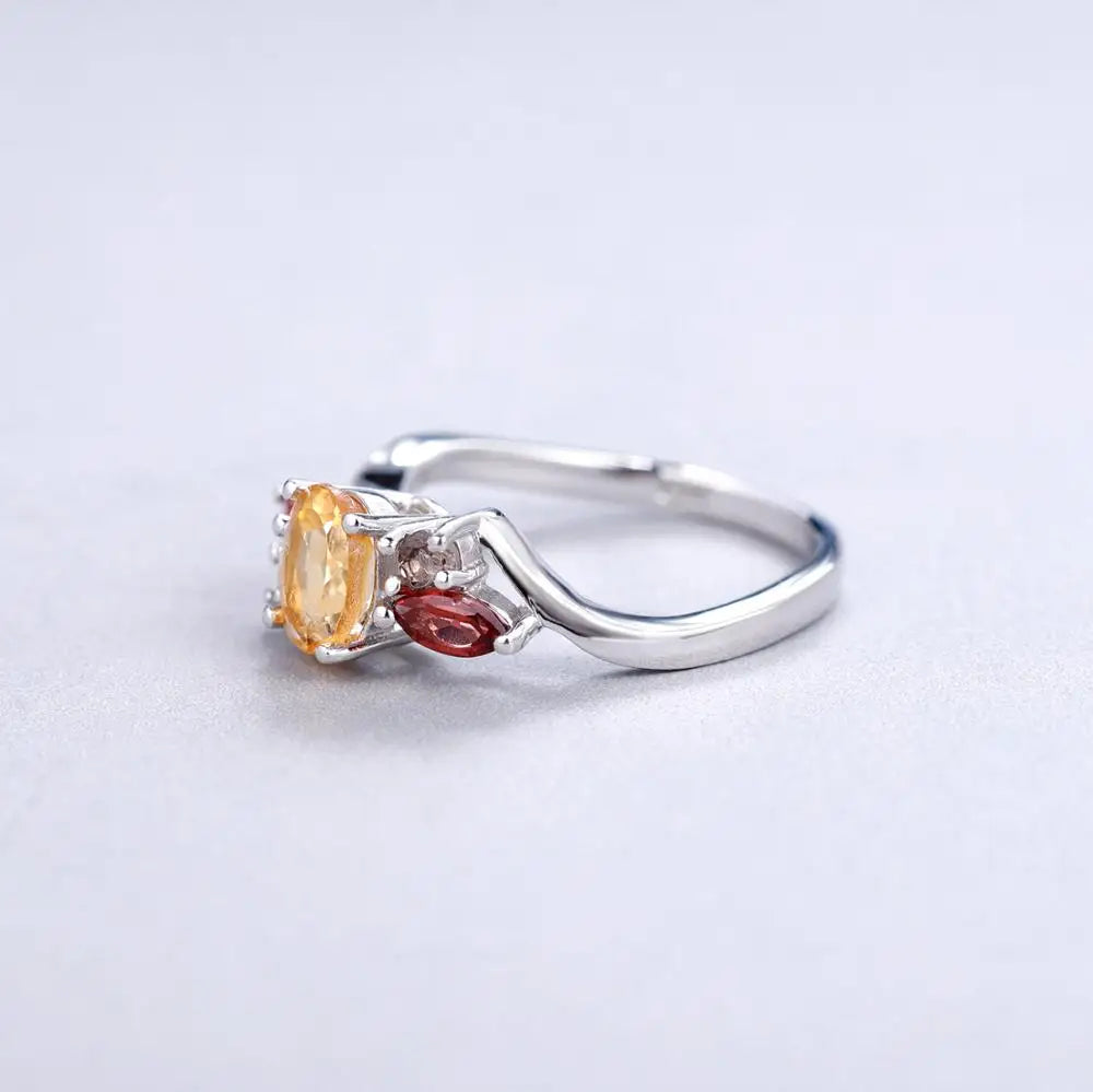 Choosen Jewelry: Natural Citrine, Garnet & Smoky Quartz 925 Sterling Silver Ring for Women