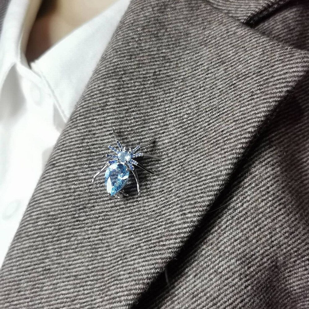 5.9Ct Sky Blue Topaz Spider Brooch For Women, 925 Sterling Sliver