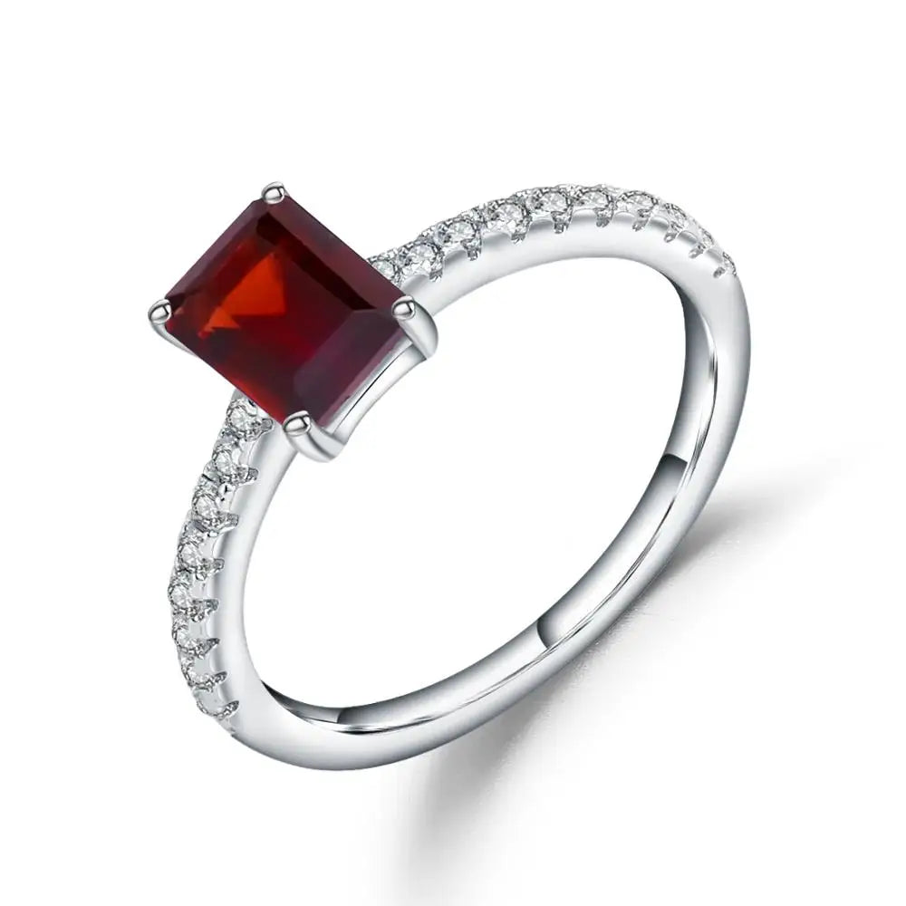 Choosen Jewelry: 1.31Ct Emerald Cut Red Garnet Ring in 925 Sterling Silver