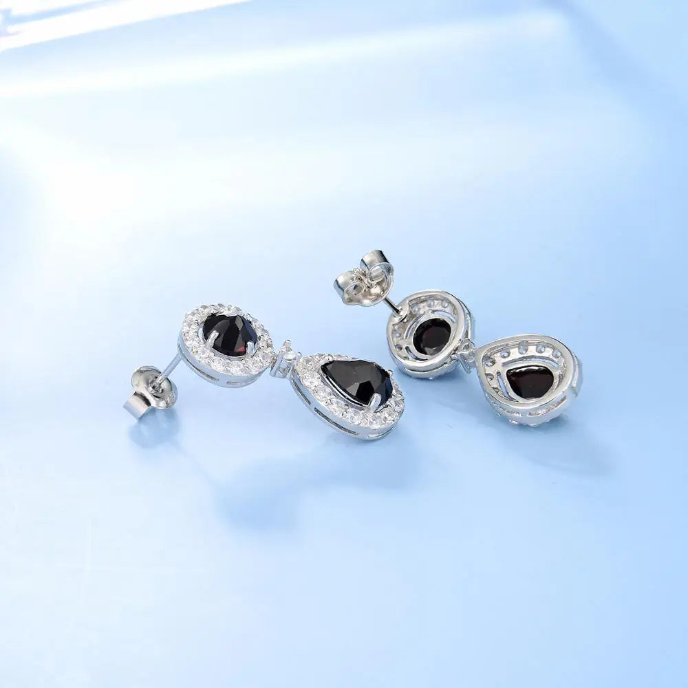 Elegant Black Garnet Drop Earrings | 925 Sterling Silver | Choosen Jewelry