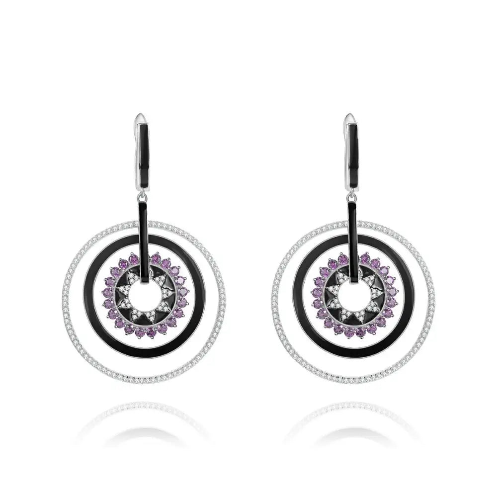 Natural Amethyst and Garnet Drop Earrings | Sterling Silver | Choosen Jewelry