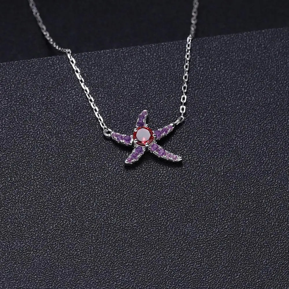 Choosen Jewelry 0.36Ct Garnet Starfish Pendant Necklace in 925 Sterling Silver