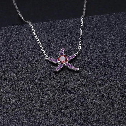 Choosen Jewelry 0.36Ct Garnet Starfish Pendant Necklace in 925 Sterling Silver