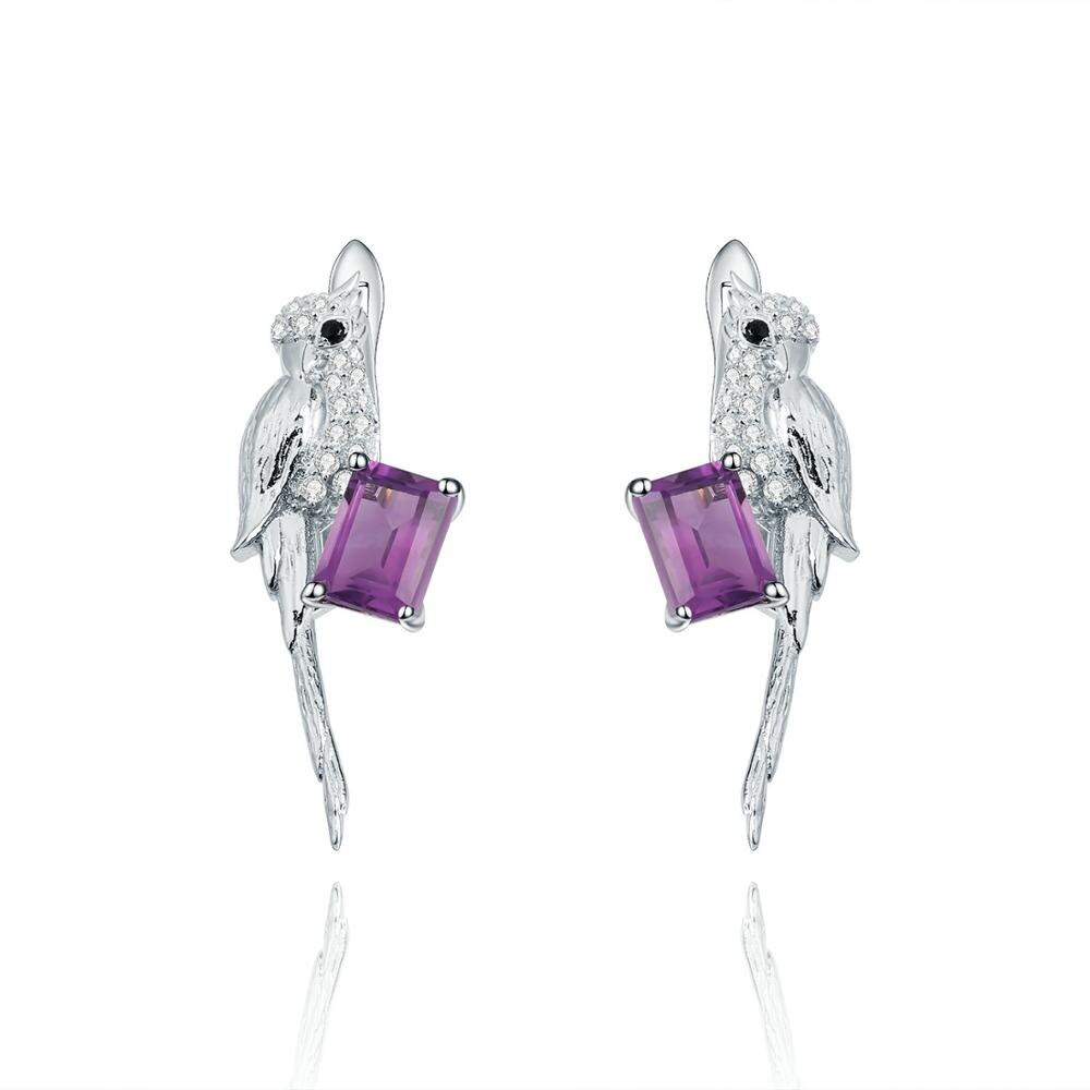 Bird Earrings, Amethyst-Topaz Pretty Earrings, 925 Sterling Silver