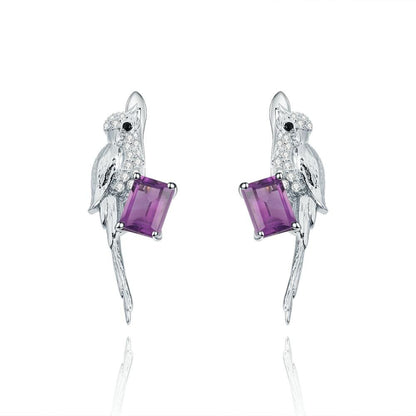 Bird Earrings, Amethyst-Topaz Pretty Earrings, 925 Sterling Silver