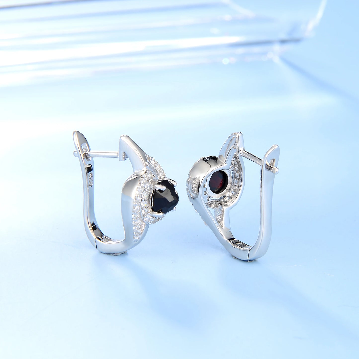 Sterling Silver Black Garnet Stud Earrings - Choosen Jewelry Fine Wedding Accessories