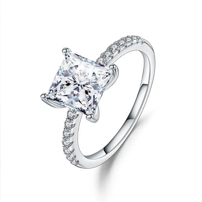 Choosen Jewelry: 1.49Ct CZ Engagement Ring - 925 Sterling Silver, Square Cut, Trendy Women's Wedding Band