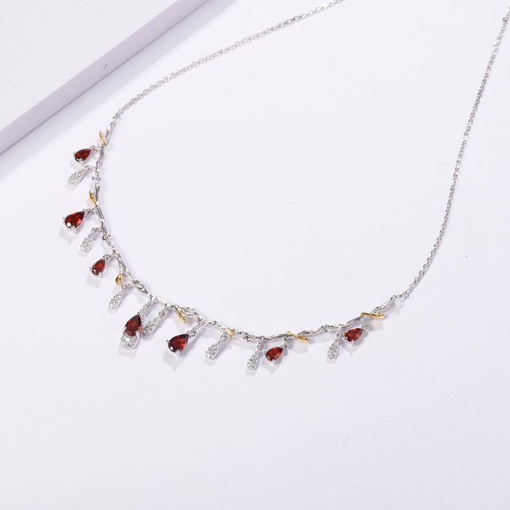 Drop Necklace, Red Garnet Necklace, 925 Sterling Silver