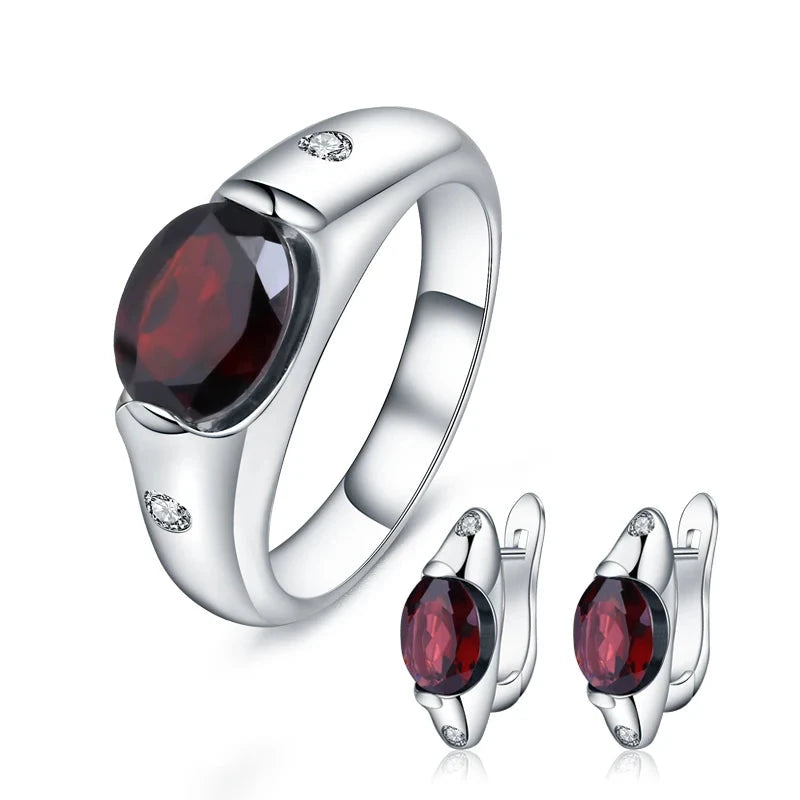 Elegant Garnet Ring and Earring Set | 925 Sterling Silver | Choosen Jewelry