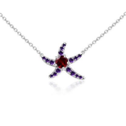 Choosen Jewelry 0.36Ct Garnet Starfish Pendant Necklace in 925 Sterling Silver