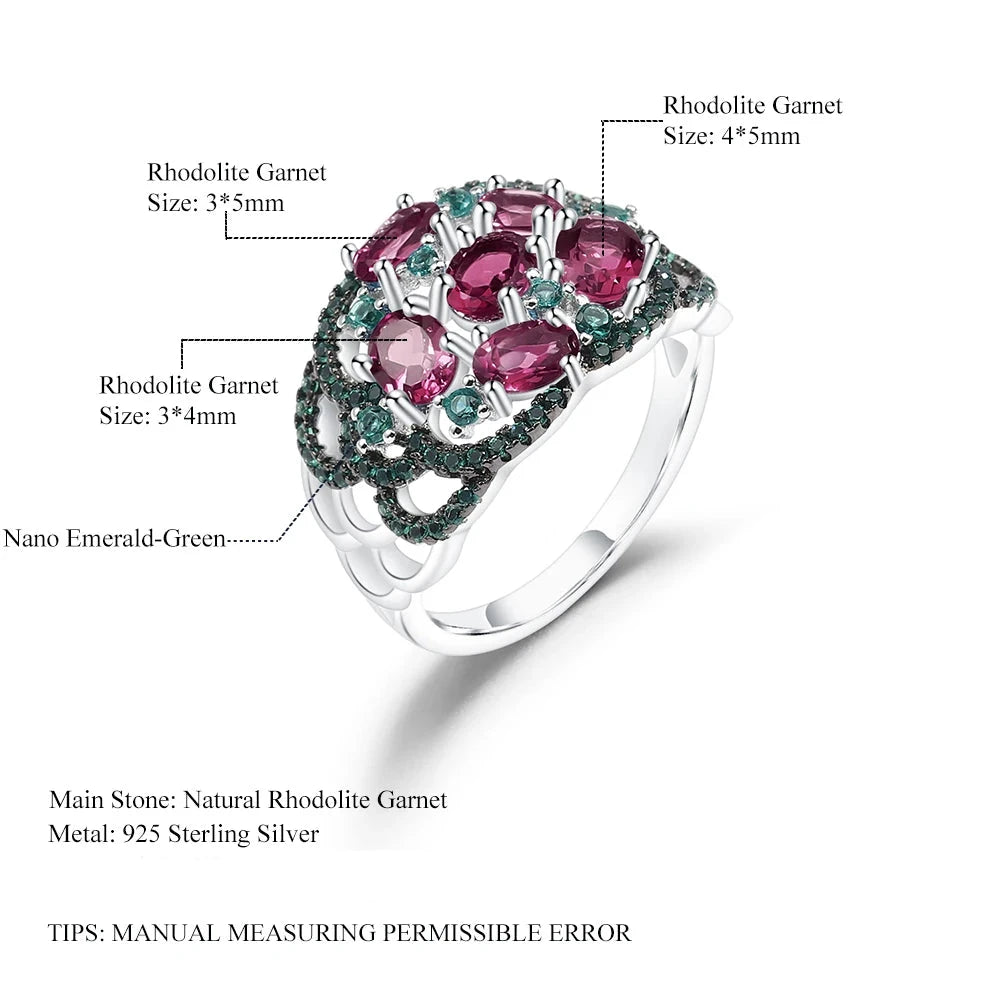 2.3Ct Rhodolite Garnet Art Deco Ring | 925 Sterling Silver | Choosen Jewelry