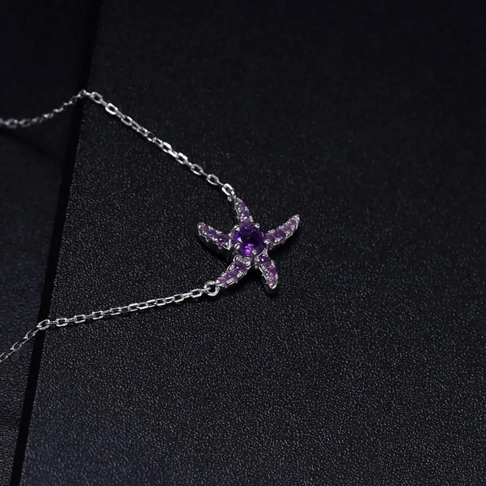 0.28Ct Amethyst Starfish Pendant Necklace | 925 Sterling Silver | Choosen Jewelry