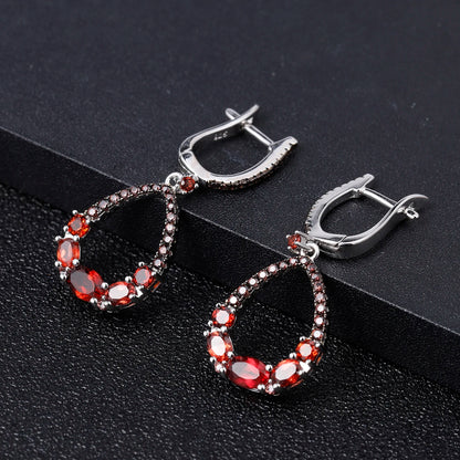 Natural Red Garnet Drop Earrings | 925 Sterling Silver | Choosen Jewelry