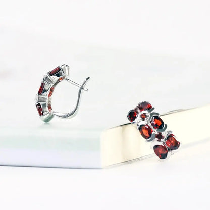 Natural Garnet Clip Earrings in 925 Sterling Silver - Choosen Jewelry