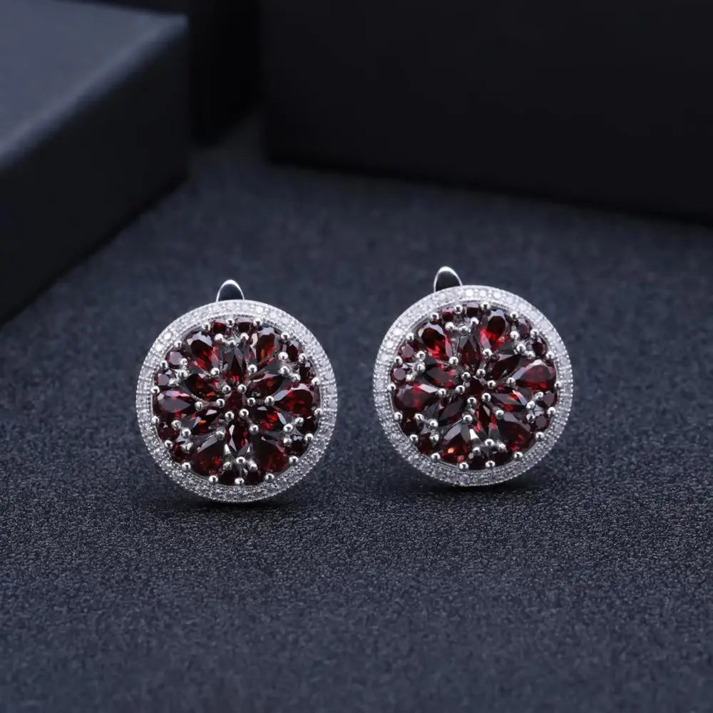 11.65Ct Natural Red Garnet Vintage Jewelry Set - Choosen Jewelry Sterling Silver Earrings & Ring