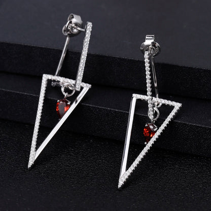 Choosen Jewelry: Elegant 925 Sterling Silver Triangle Garnet Drop Earrings for Women