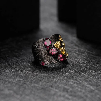 Handmade Rhodolite Garnet Floral Ring - 925 Sterling Silver - Choosen Jewelry