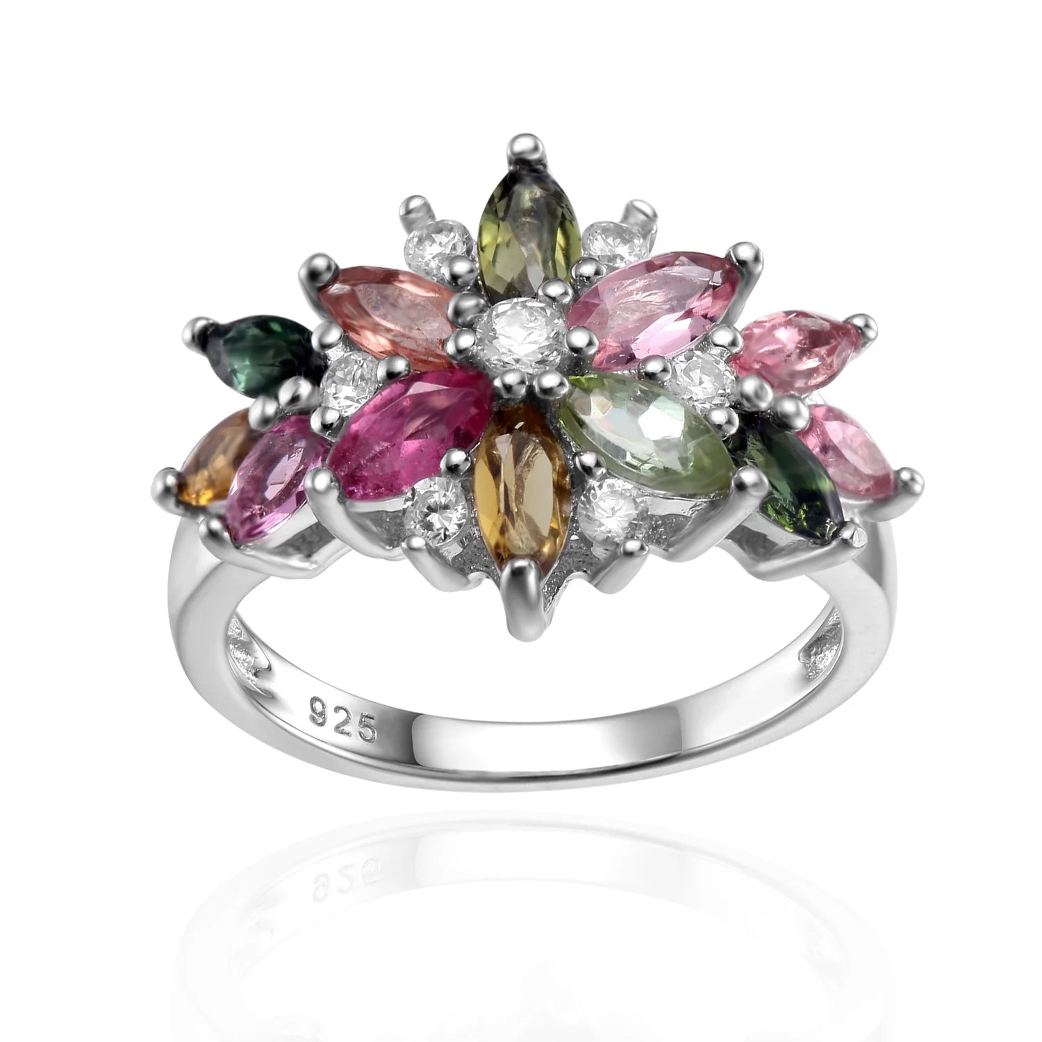 Authentic 925 Sterling Silver Tourmaline Flower Ring by Choosen Jewelry - Natural Gemstone Engagement Ring for Women