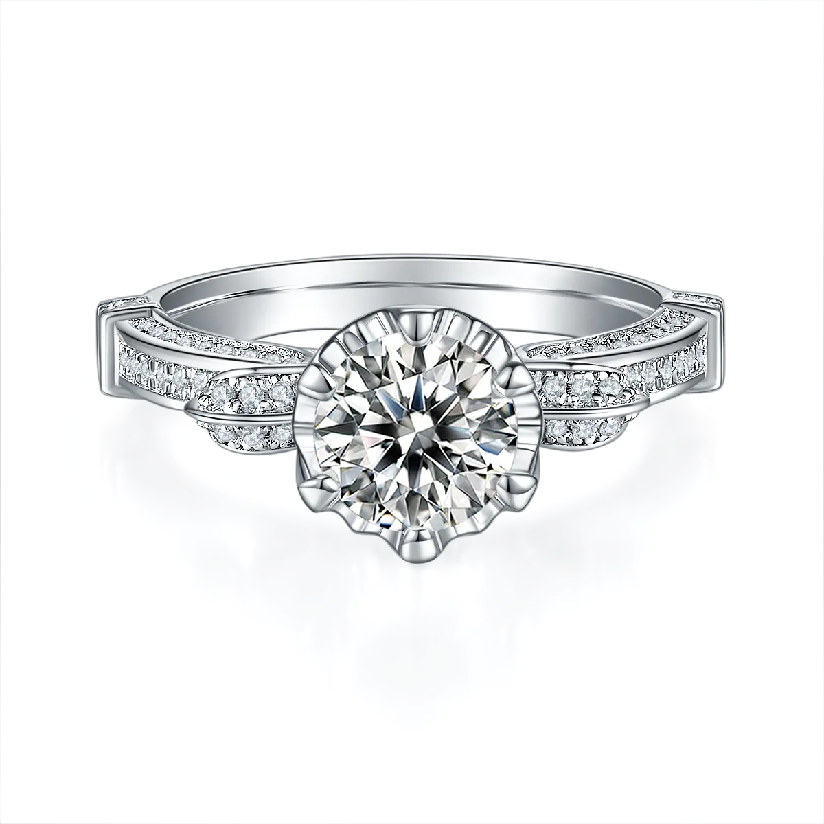 Round Cut Moissanite Crown Engagement Ring