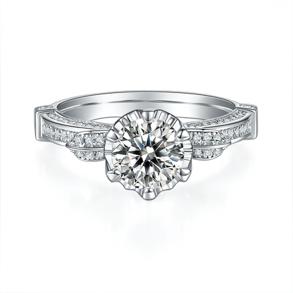 Round Cut Moissanite Crown Engagement Ring