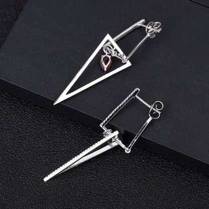 Choosen Jewelry: Elegant 925 Sterling Silver Triangle Garnet Drop Earrings for Women