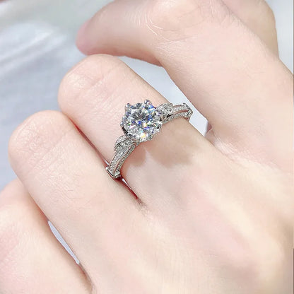 Round Cut Moissanite Crown Engagement Ring