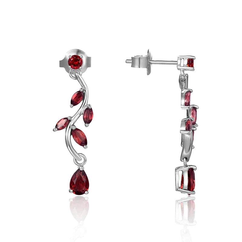 Natural Garnet Willow Leaf Drop Earrings | 925 Sterling Silver | Choosen Jewelry